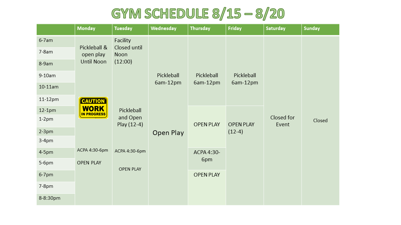 Gym Schedule For 8 15